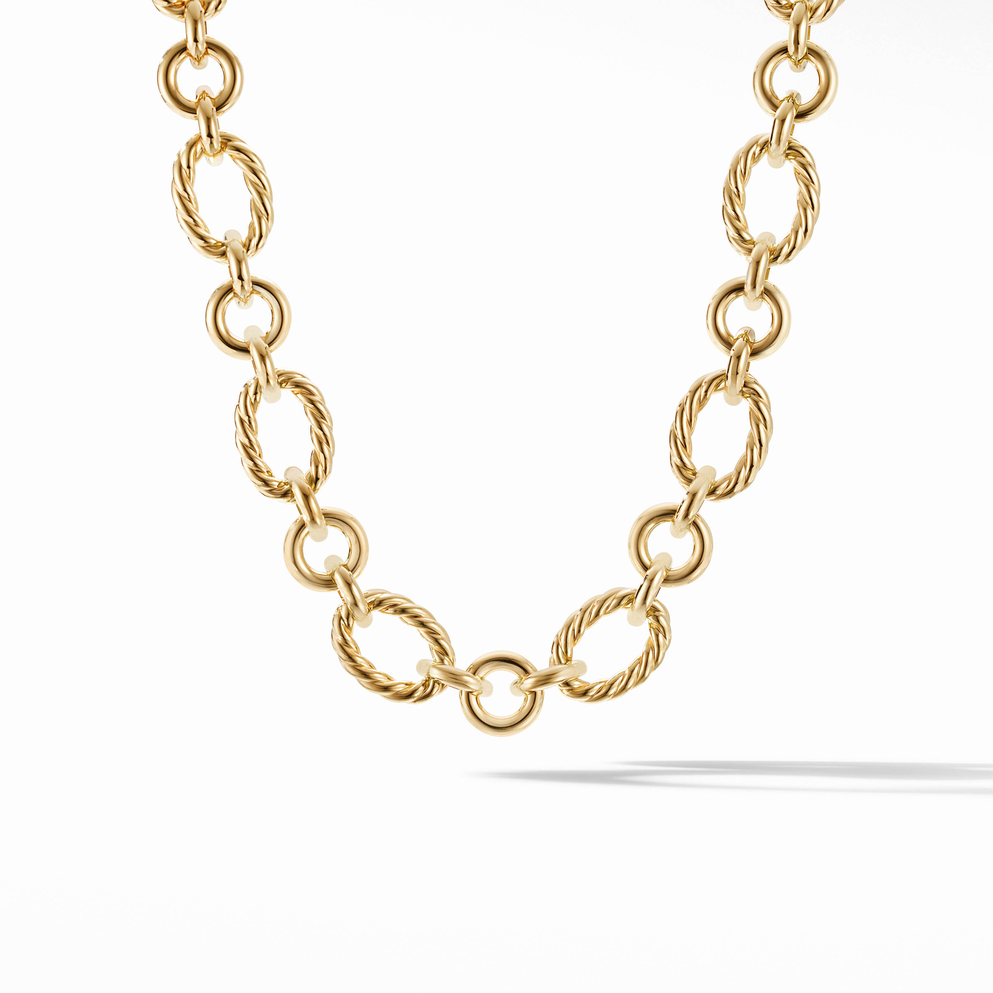 Cable and Smooth Chain Link Necklace in 18K Yellow Gold