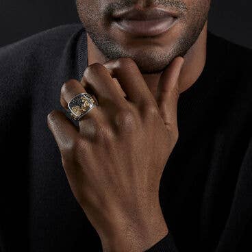 Waves Signet Ring with 18K Yellow Gold and Pavé Black Diamonds