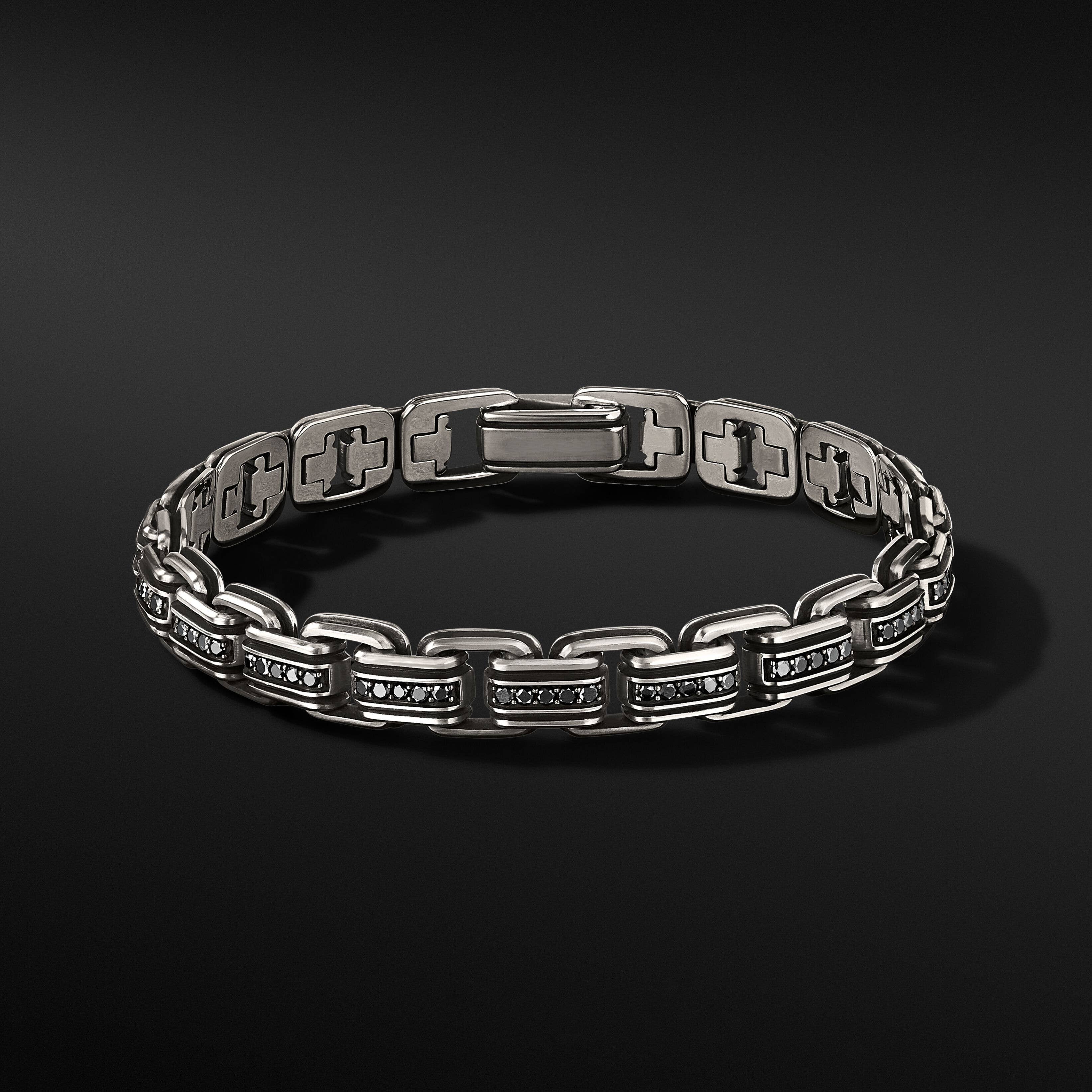 Deco Chain Link Bracelet in Sterling Silver with Pavé Black Diamonds
