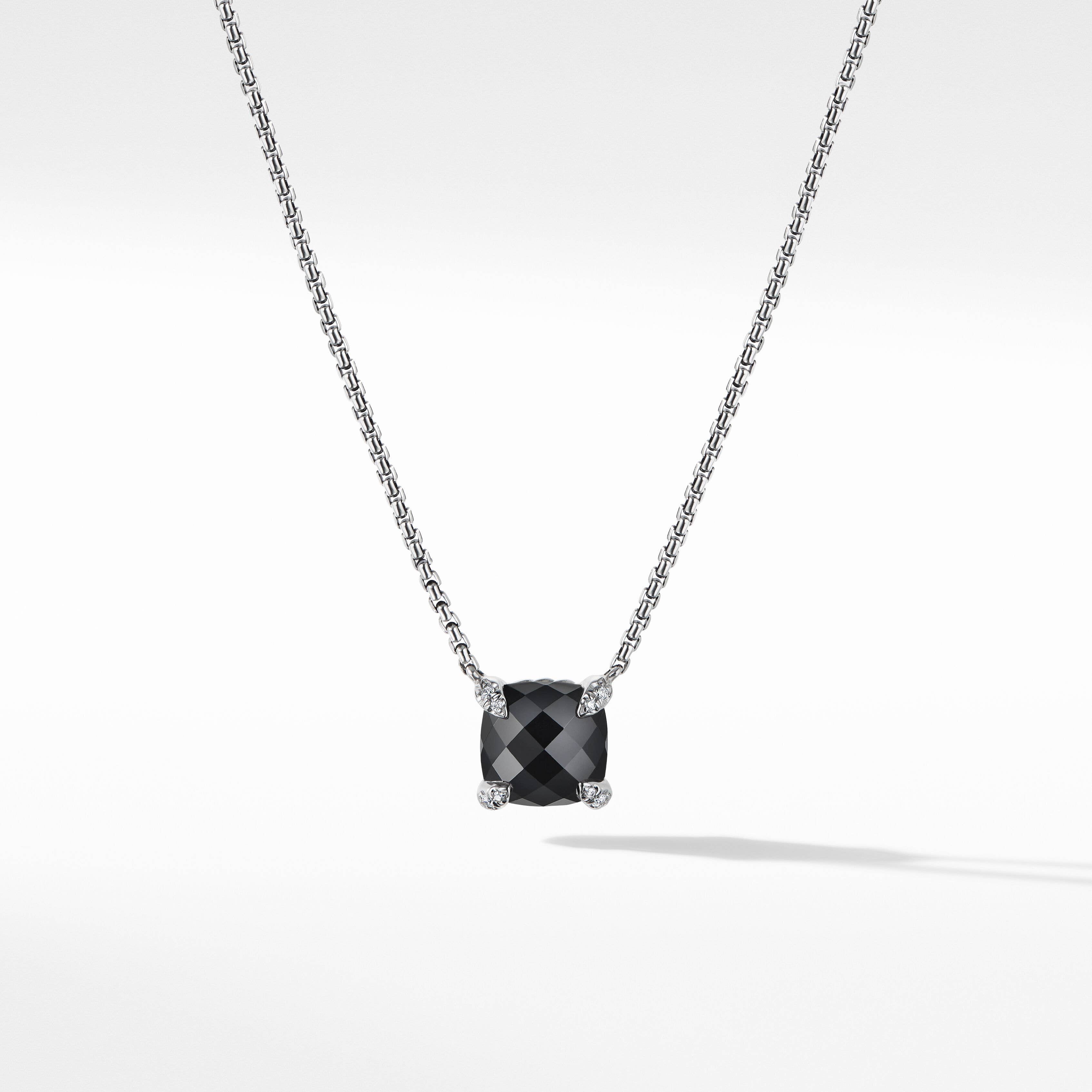 Petite Chatelaine® Pendant Necklace in Sterling Silver with Black Onyx and Pavé Diamonds