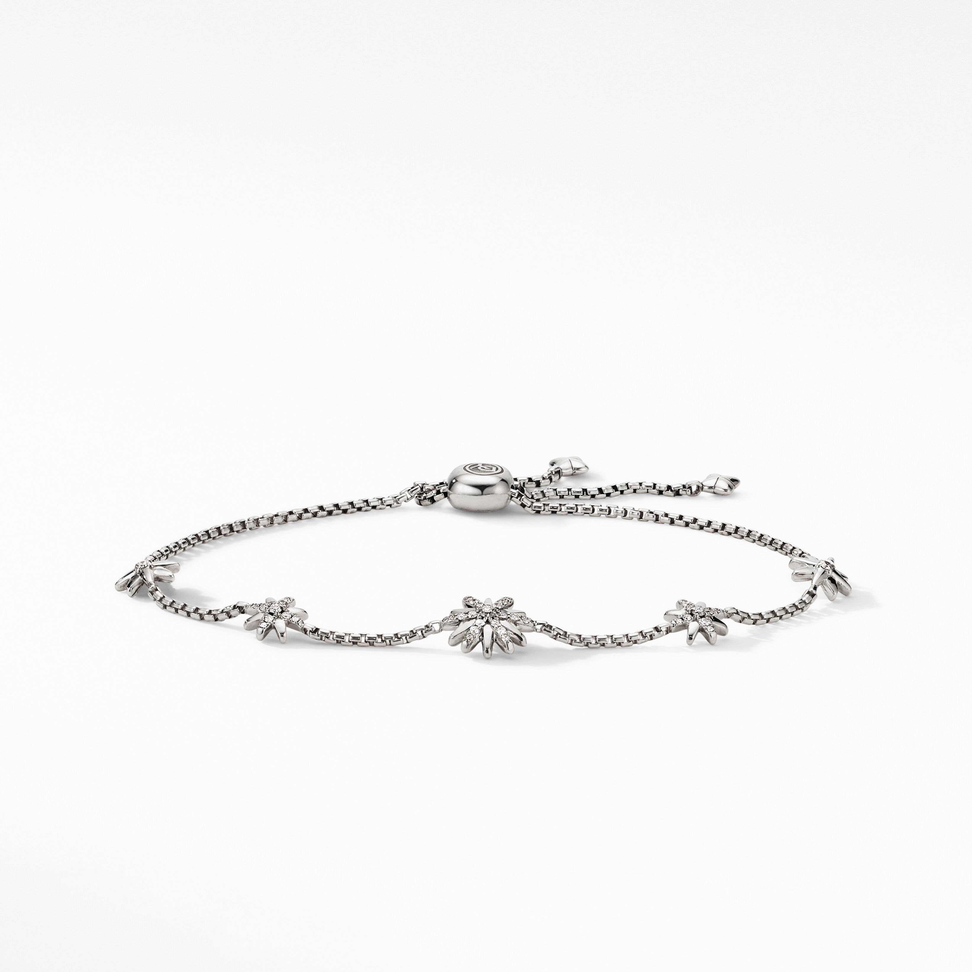 Petite Starburst Station Chain Bracelet in Sterling Silver with Pavé Diamonds