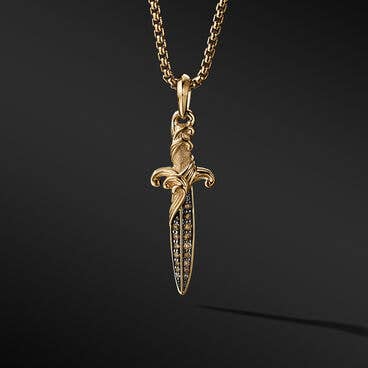 Waves Dagger Amulet in 18K Yellow Gold with Pavé Cognac Diamonds
