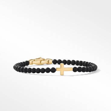 Spiritual Beads Cross Station Bracelet with Black Onyx and 18K Yellow Gold