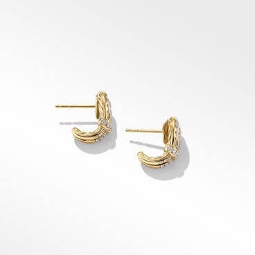 Thoroughbred Loop Huggie Hoop Earrings in 18K Yellow Gold with Full Pavé, 14.5mm