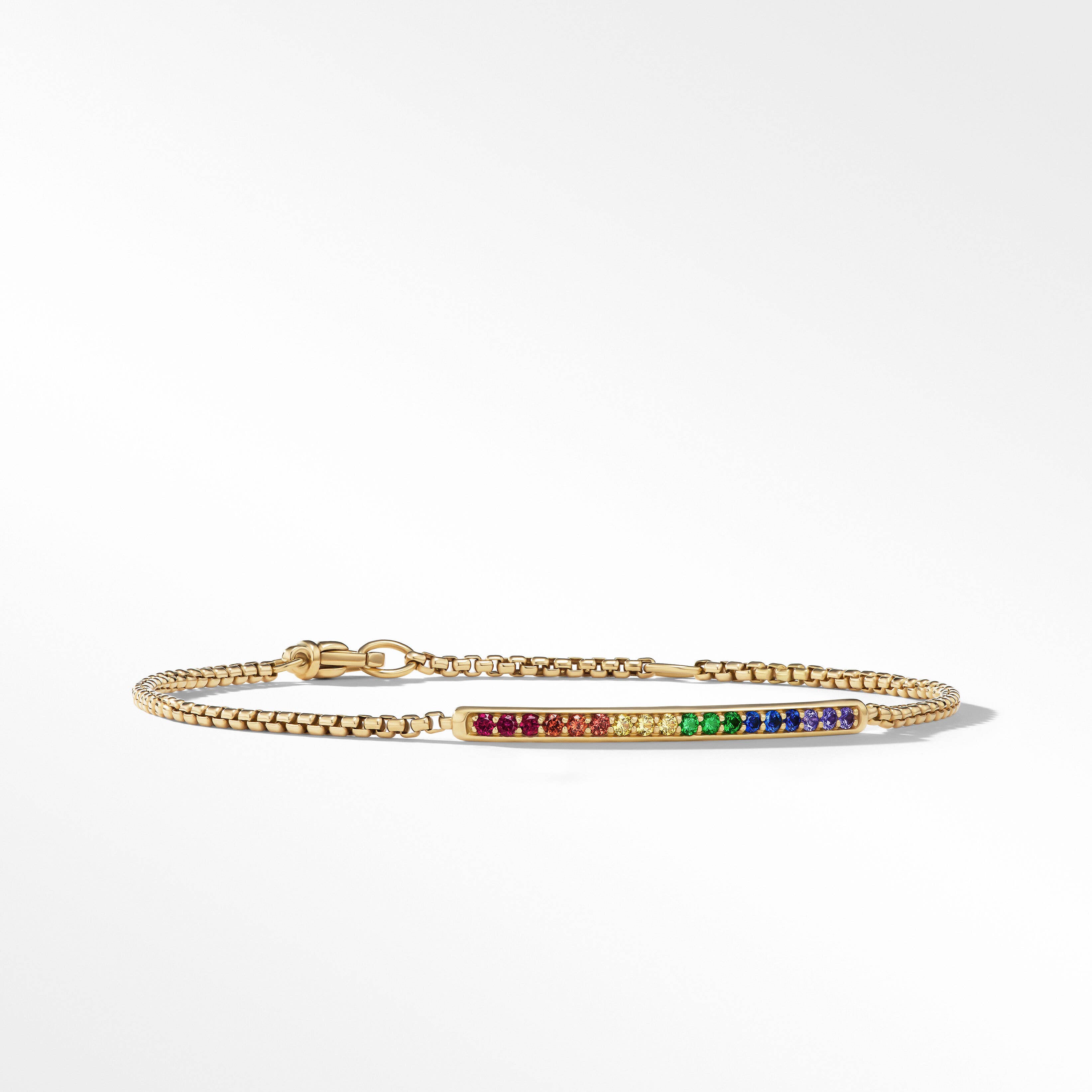 Cable Collectibles® Bar Chain Bracelet in 18K Yellow Gold with Rainbow Pavé