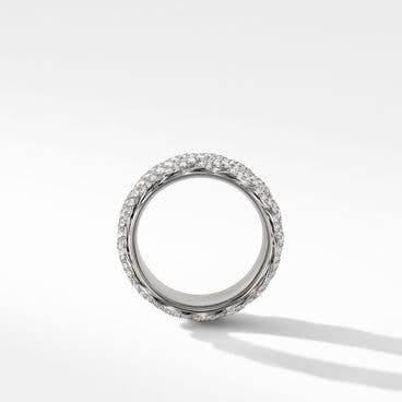 Cable Band Ring in 18K White Gold with Pavé Diamonds
