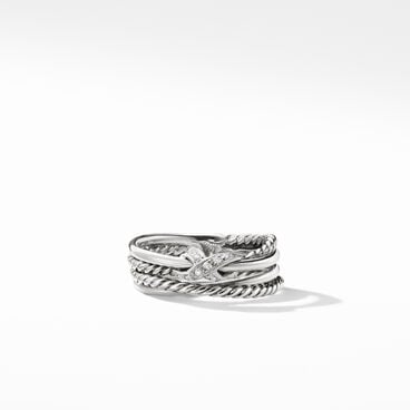 X Crossover Band Ring with Pavé Diamonds