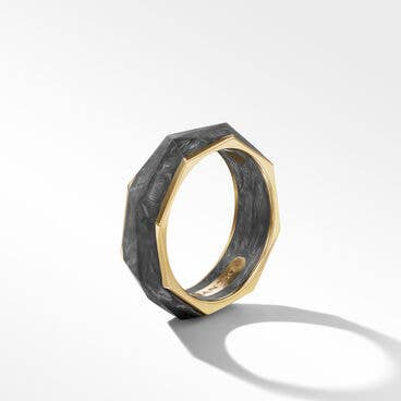 Torqued Faceted Forged Carbon Band Ring with 18K Yellow Gold