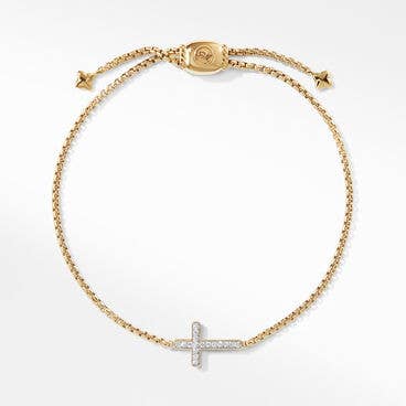 Petite Pavé Cross Chain Bracelet in 18K Yellow Gold with Diamonds