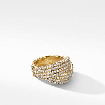DY Origami Ring in 18K Yellow Gold with Full Pavé Diamonds