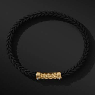 Chevron Black Rubber Bracelet with 18K Yellow Gold and Pavé Diamonds