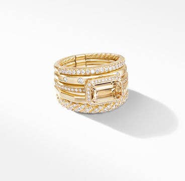 Stax Statement Ring in 18K Yellow Gold with Champagne Citrine and Pavé Diamonds