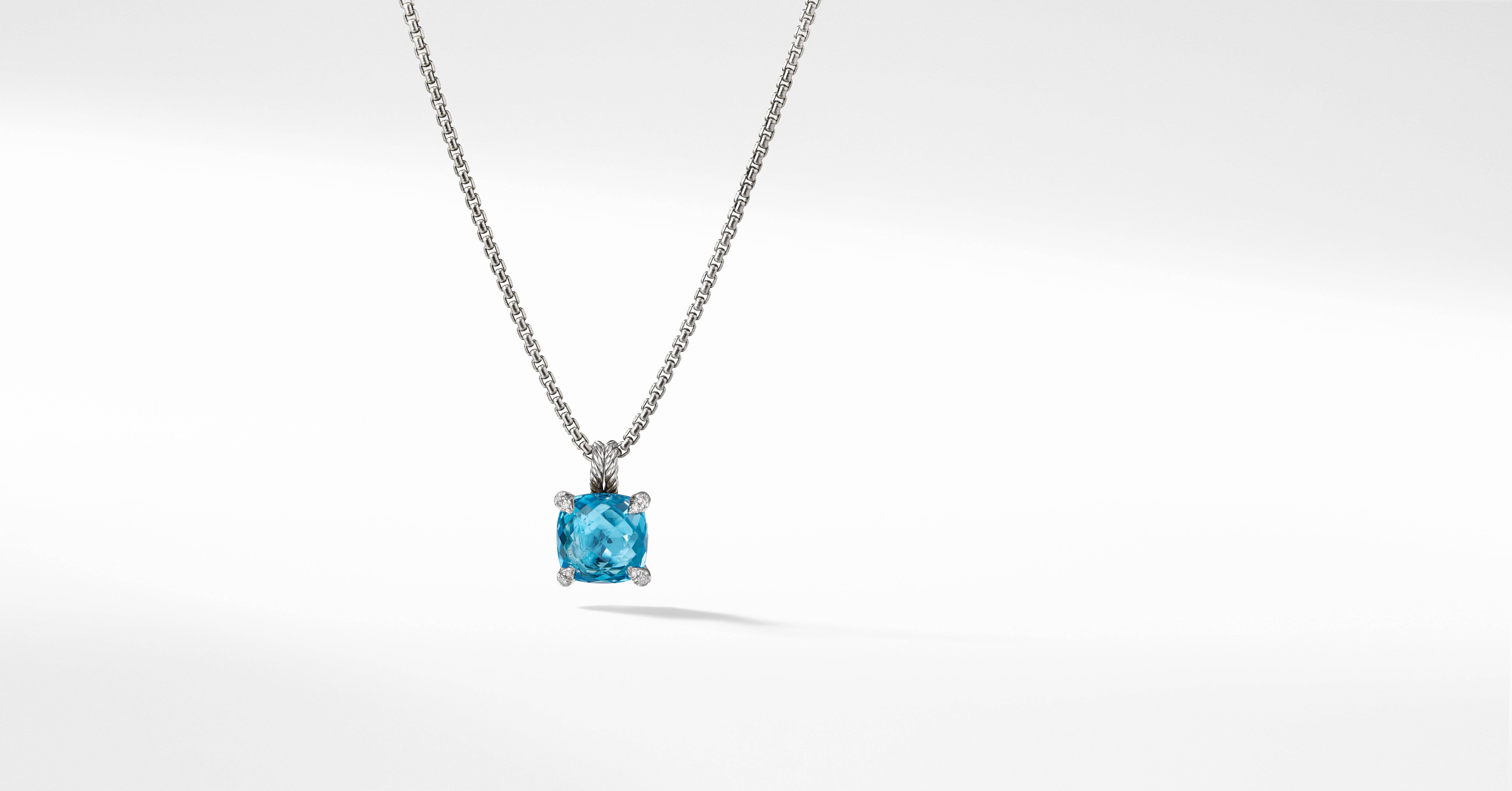 Chatelaine® Pendant Necklace in Sterling Silver with Blue Topaz 