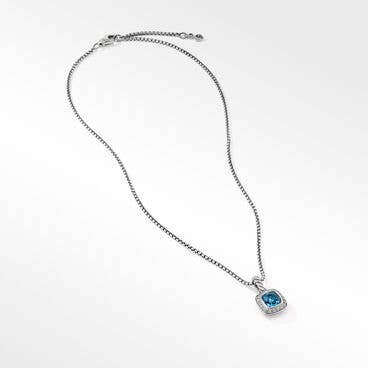 Petite Albion® Pendant Necklace in Sterling Silver with Blue Topaz and Pavé Diamonds