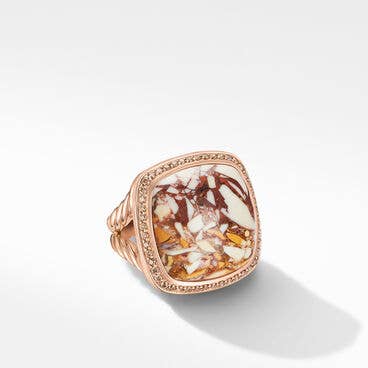 Albion® Statement Ring in 18K Rose Gold with Brecciated Mookaite and Pavé Cognac Diamonds