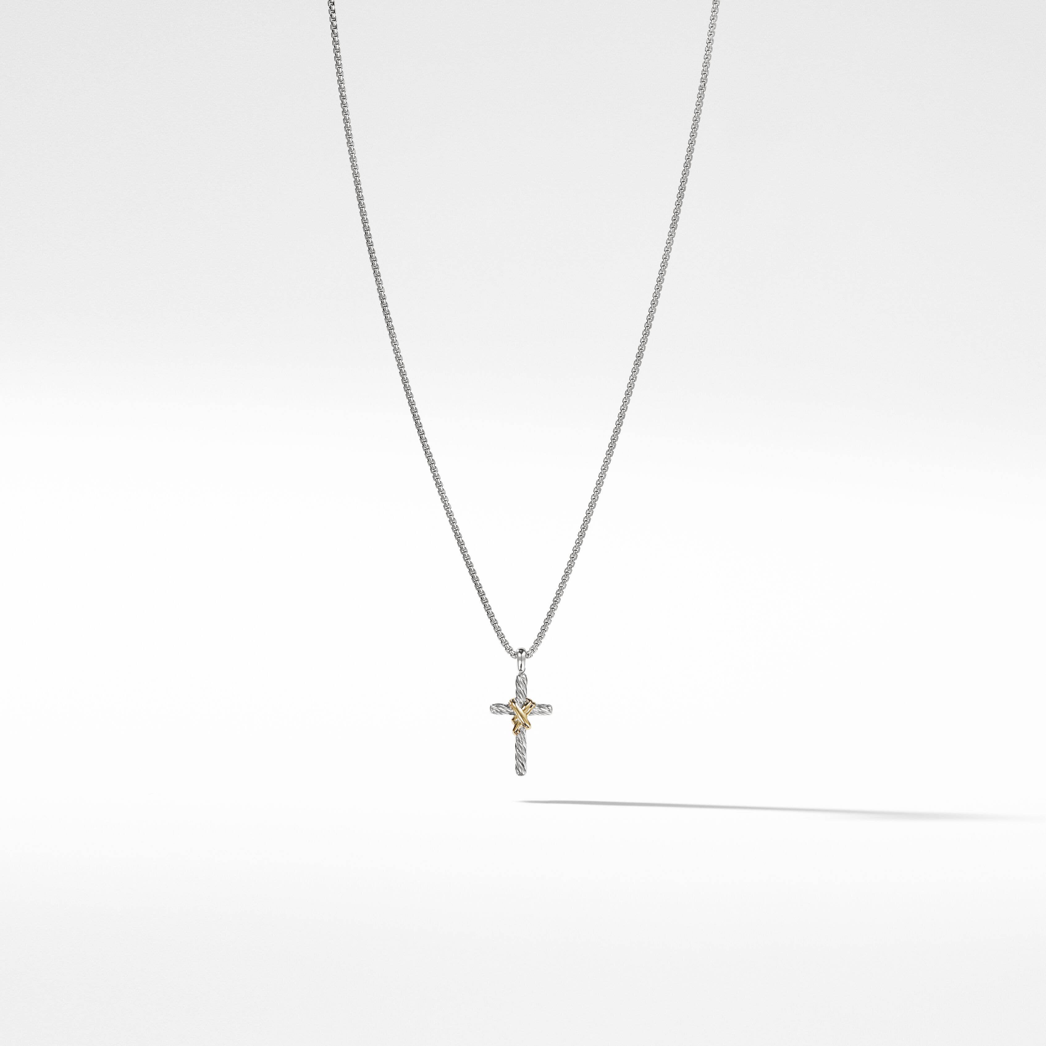 X Cross Necklace in Sterling Silver with 14K Yellow Gold