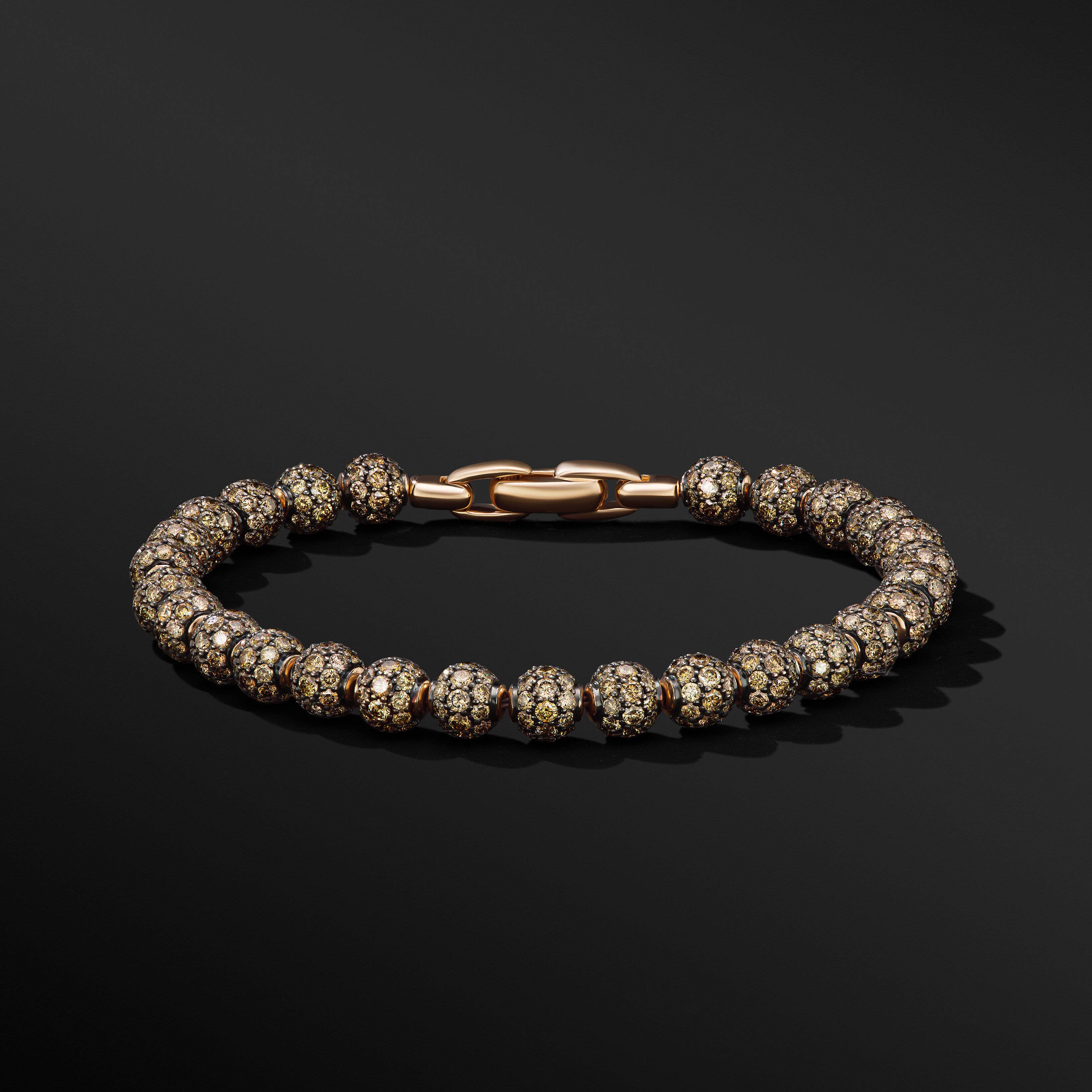 Spiritual Beads Bracelet with Pavé Cognac Diamonds and 18K Rose Gold