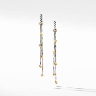 Petite Helena Chain Drop Earrings in Sterling Silver with 18K Yellow Gold and Pavé Diamonds
