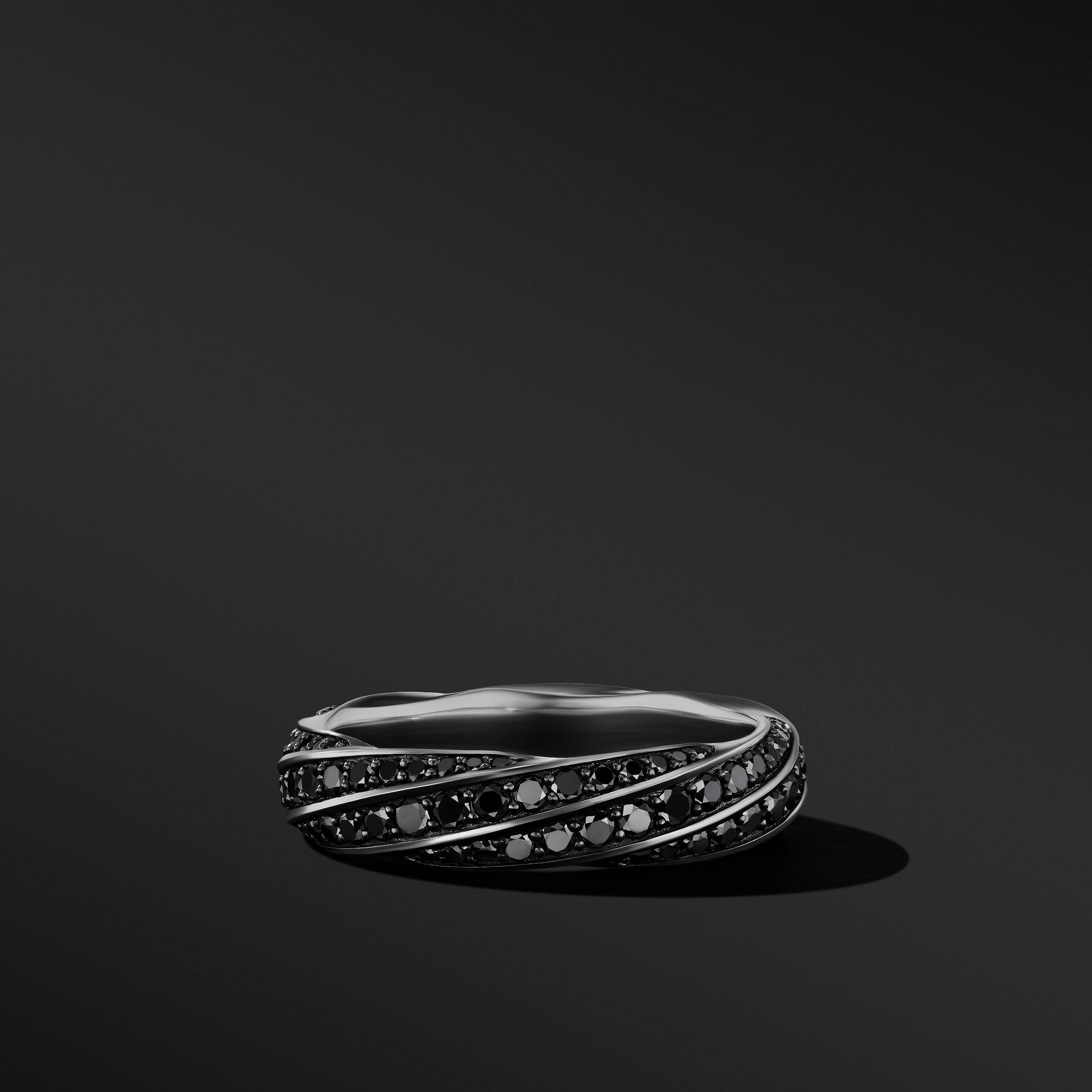 Cable Edge™ Band Ring in Recycled Sterling Silver with Pavé Black Diamonds