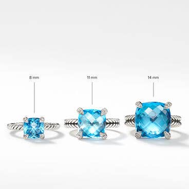 Chatelaine® Ring in Sterling Silver with Blue Topaz and Pavé Diamonds