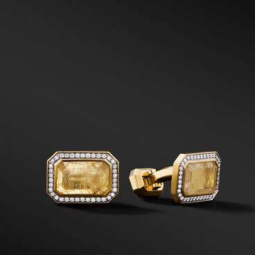Heirloom Cufflinks in 18K Yellow Gold with Rutilated Quartz and Pavé Diamonds