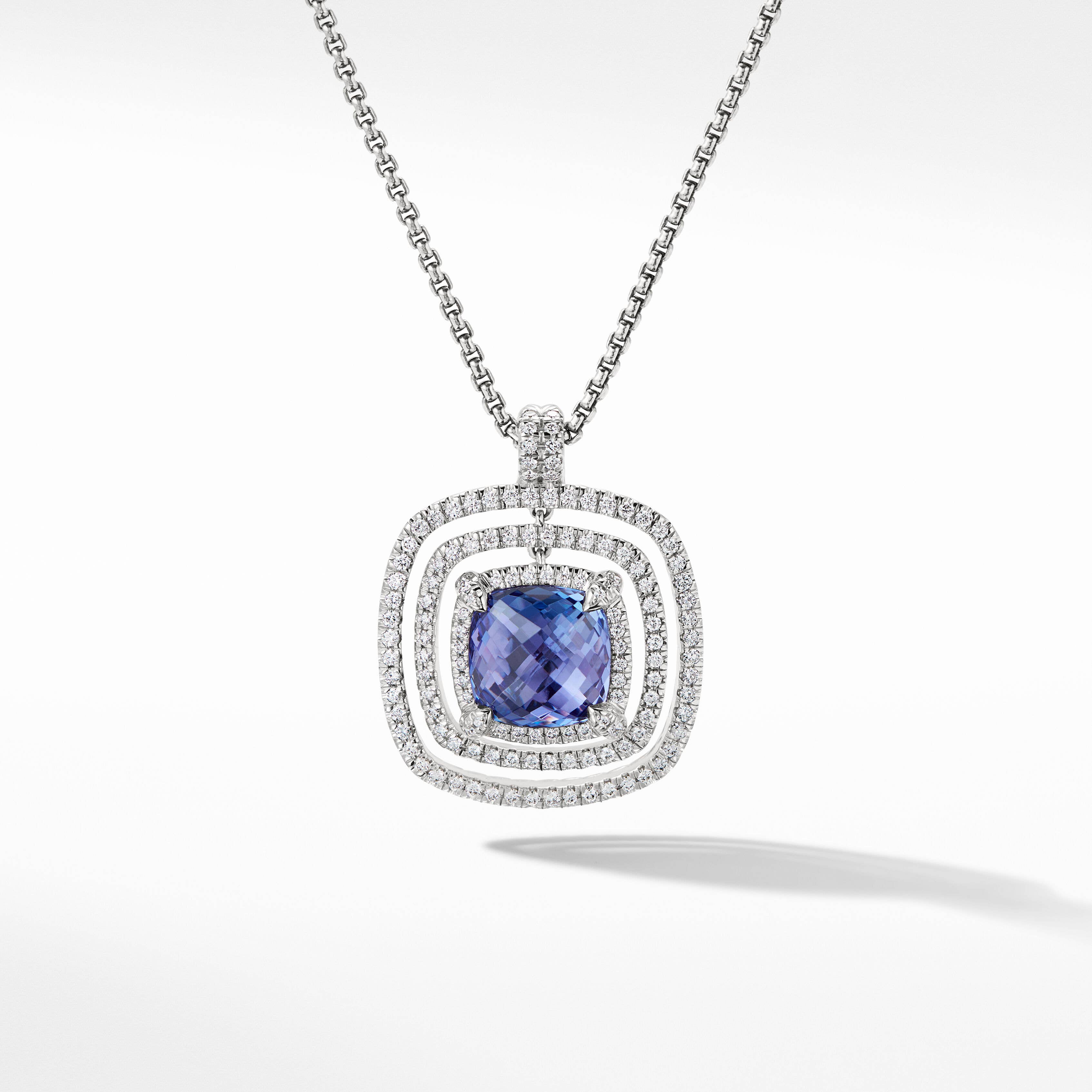 Chatelaine® Pavé Bezel Pendant in 18K White Gold with Tanzanite and Diamonds