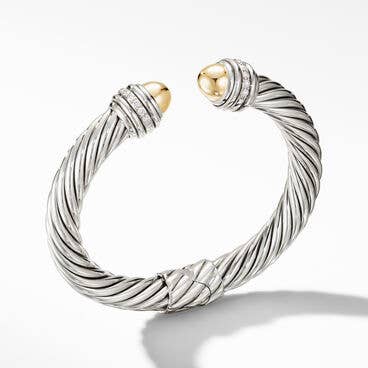 Cable Bracelet in Sterling Silver with 18K Yellow Gold Domes and Pavé Diamonds