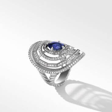 Stax Stone Ring in 18K White Gold with Full Pavé Diamonds and Tanzanite