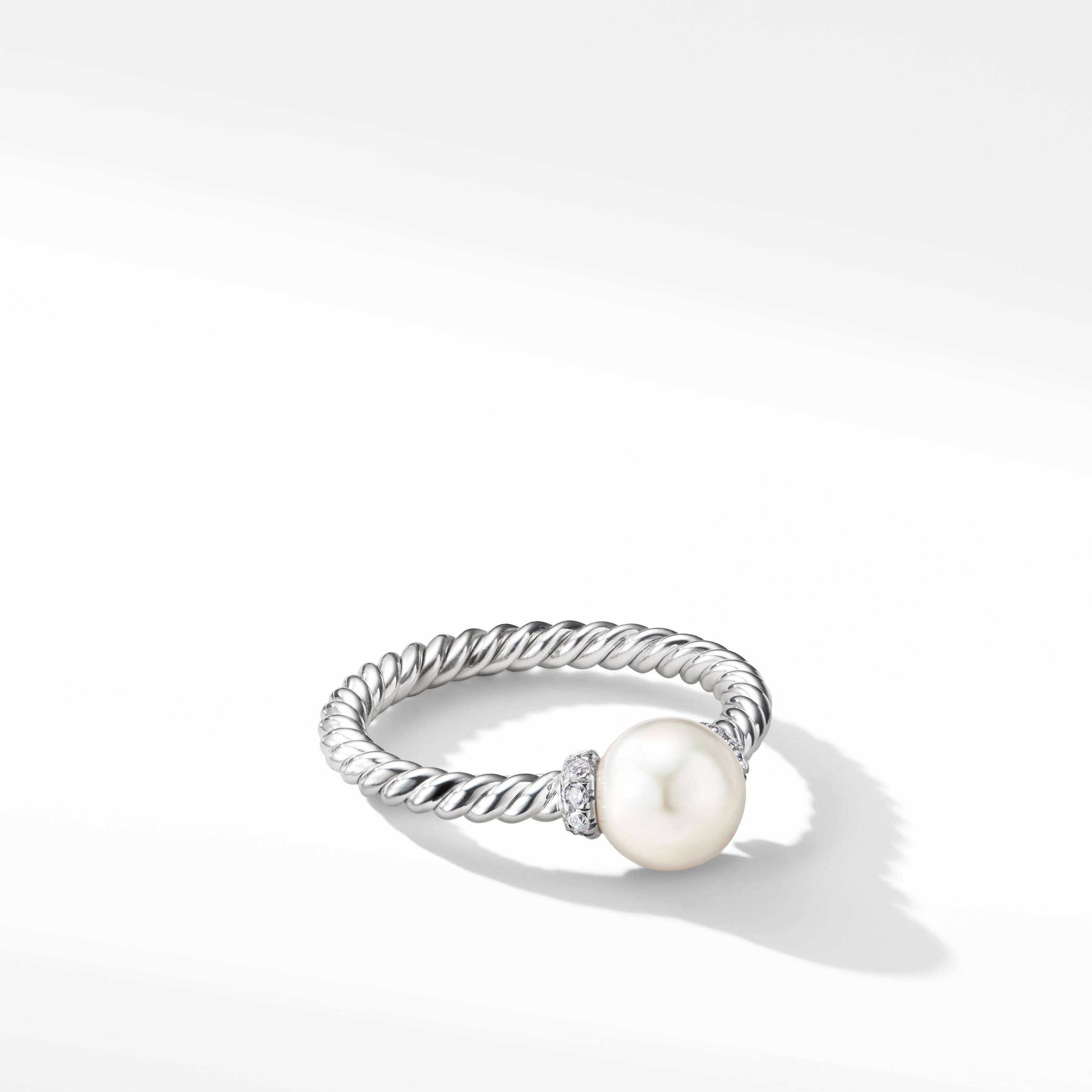 Petite Solari Station Ring in 18K White Gold with Pearl and Pavé Diamonds