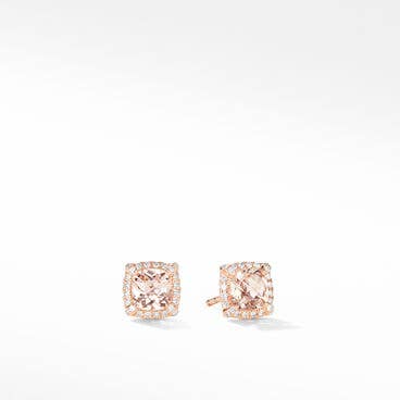 Petite Chatelaine® Pavé Bezel Stud Earrings in 18K Rose Gold with Morganite and Diamonds