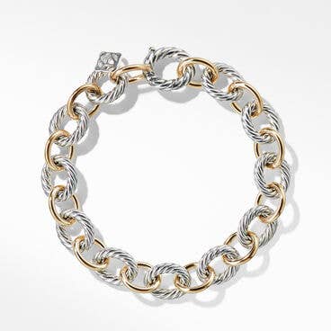 Oval Link Chain Bracelet in Sterling Silver with 18K Yellow Gold, 10mm