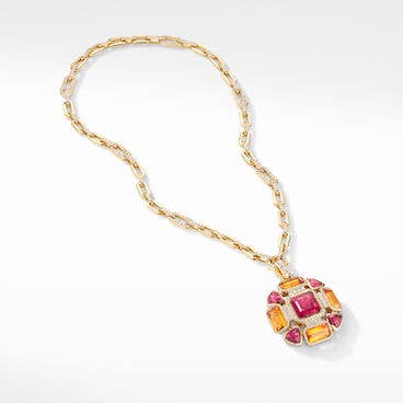 Novella Mosaic Pendant Necklace in 18K Yellow Gold with Rubellite, Madeira Citrine and Pavé Diamonds