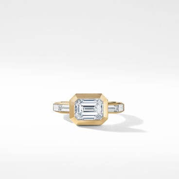 DY Delaunay Engagement Ring in 18K Yellow Gold with Baguettes, Emerald
