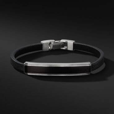 Deco Bar Station Black Leather Bracelet with Black Onyx