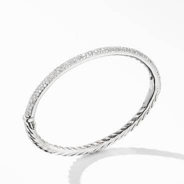 Cable Bangle Bracelet in 18K White Gold with Pavé Diamonds