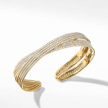 DY Origami Cuff Bracelet in 18K Yellow Gold with Full Pavé Diamonds