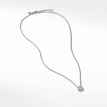 Petite Starburst Pendant Necklace in Sterling Silver with Pavé Diamonds