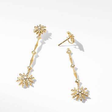 Starburst Stick Drop Earrings in 18K Yellow Gold with Pavé Diamonds
