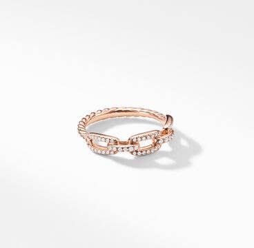 Stax Chain Link Ring in 18K Rose Gold with Pavé Diamonds