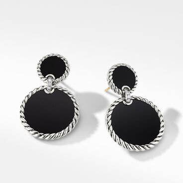 DY Elements® Double Drop Earrings in Sterling Silver with Black Onyx and Pavé Diamonds