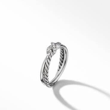 Petite X Ring in Sterling Silver with Pavé Diamonds