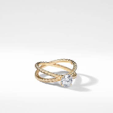 DY Crossover Engagement Ring in 18K Yellow Gold, Round