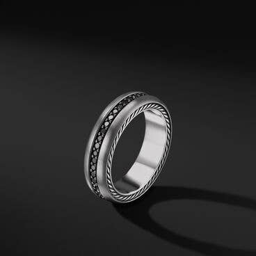 Streamline® Band Ring in Grey Titanium with Pavé Black Diamonds