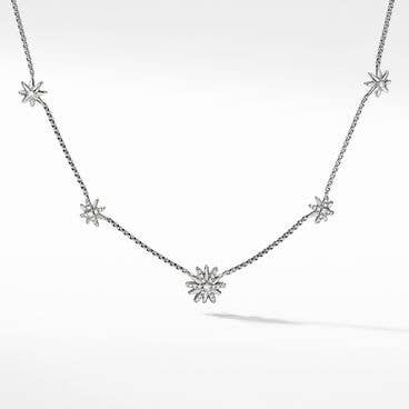 Starburst Station Chain Necklace in Sterling Silver with Pavé Diamonds