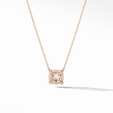 Petite Chatelaine® Pavé Bezel Pendant Necklace in 18K Rose Gold with Morganite and Diamonds