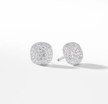Pavé Cushion Stud Earrings in 18K White Gold with Diamonds