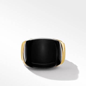 Cairo Mummy Wrap Signet Ring in 18K Yellow Gold with Black Onyx