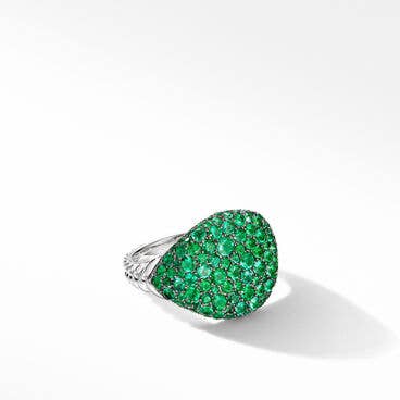 Chevron Pinky Ring in 18K White Gold with Pavé Emeralds