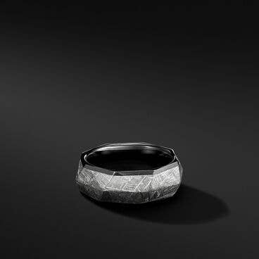 Torqued Faceted Band Ring in Black Titanium with Meteorite
