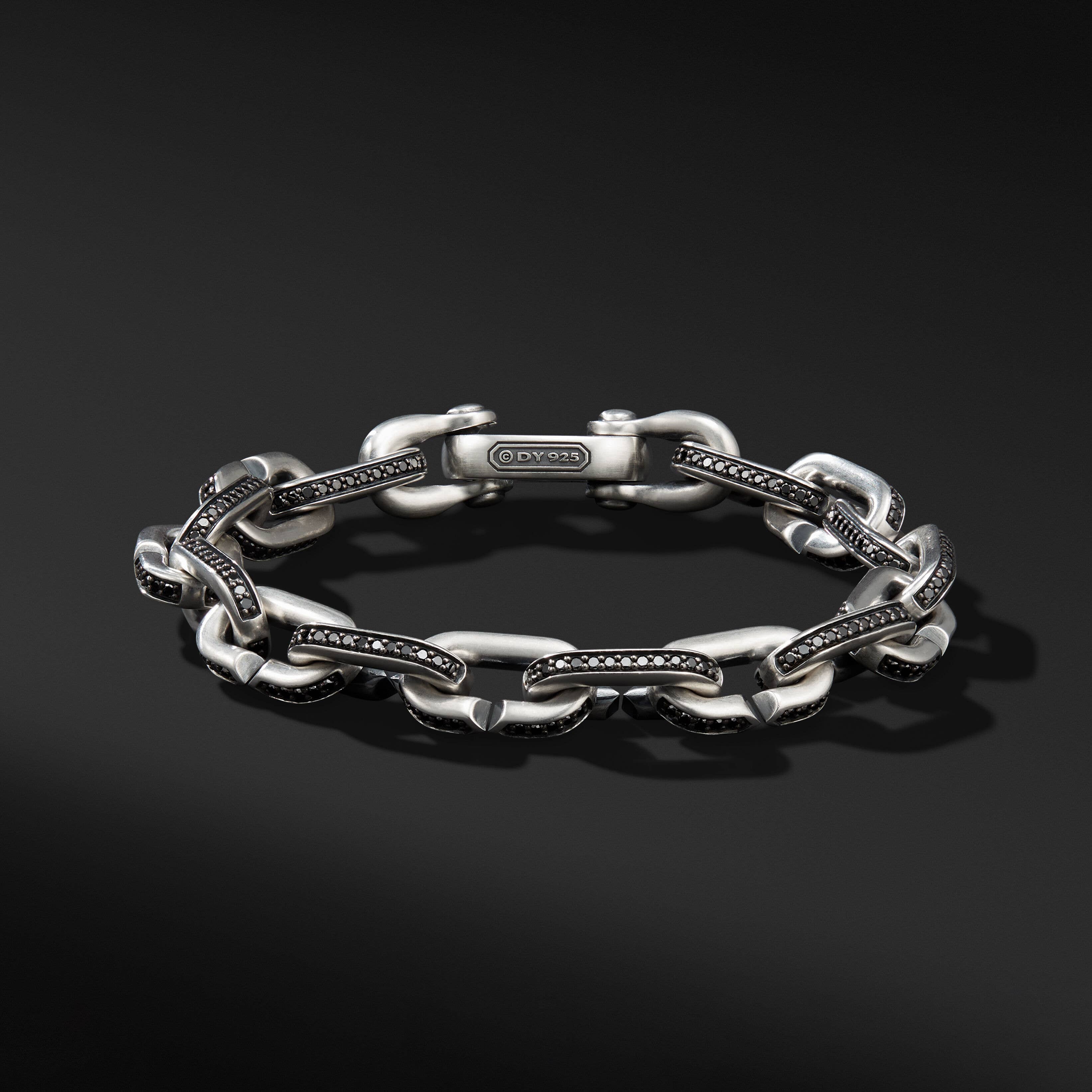 Chain Links Bracelet in Sterling Silver with Pavé Black Diamonds